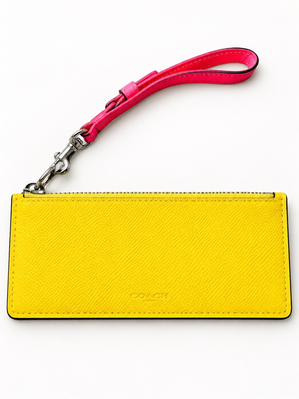 Coach  yellow and neon pink wristlet pouch/card case/travel